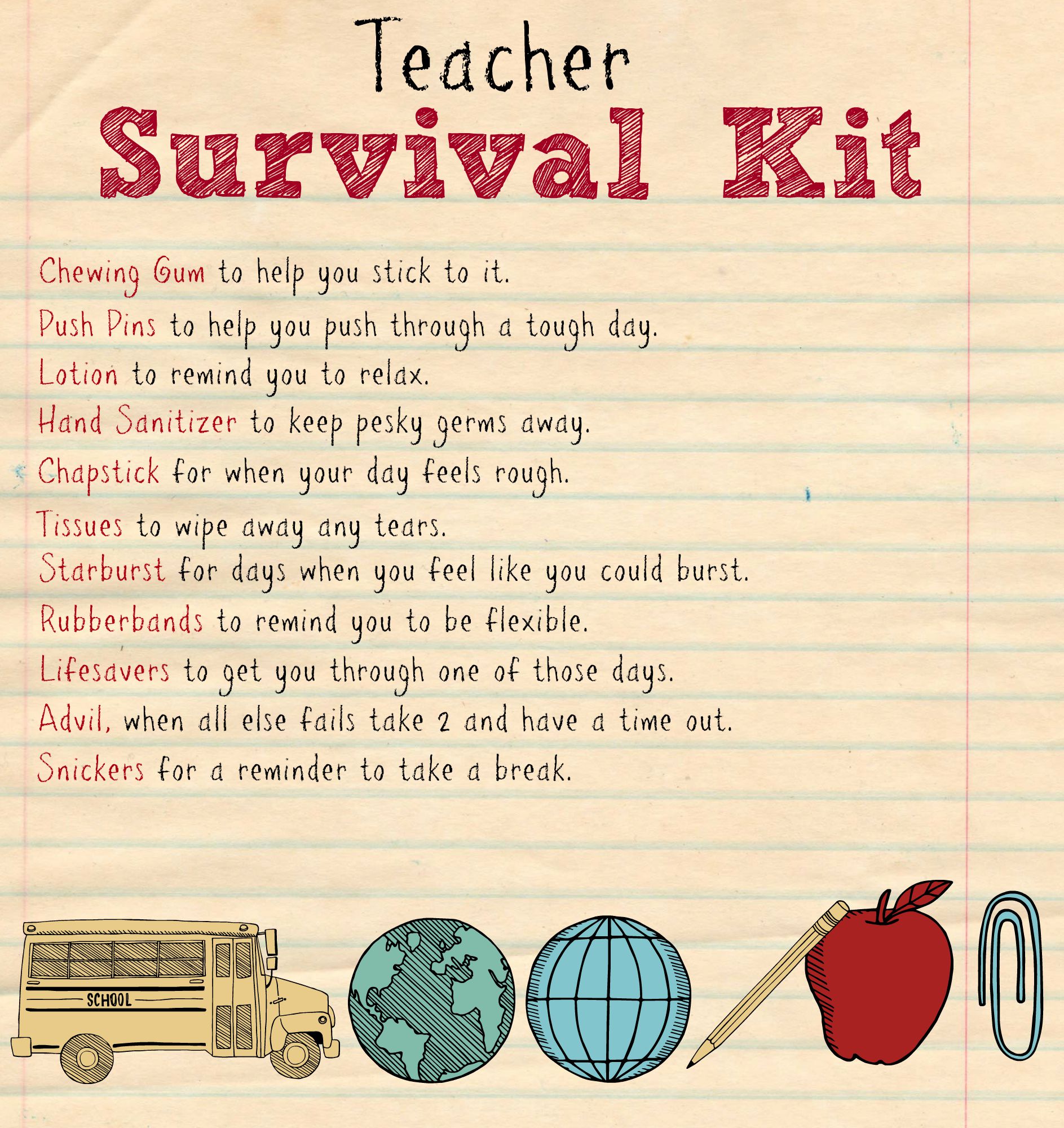 Printable Teacher Survival Kit - Printable World Holiday