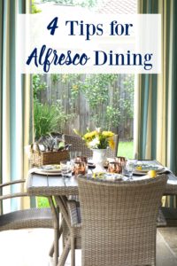 4 Tips for Alfresco Dining- Tips for the perfect outdoor party! Love these ideas.