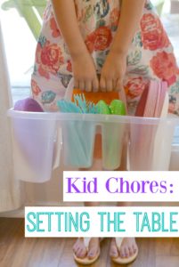 Kid Chores: Setting the Table. This caddy is perfect for toddlers learning chores. It has everything they need in all one space.