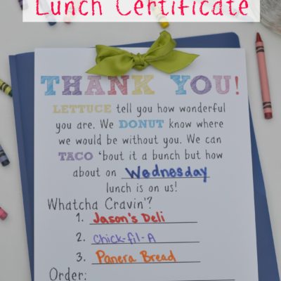 Teacher Gift: Lunch Certificate